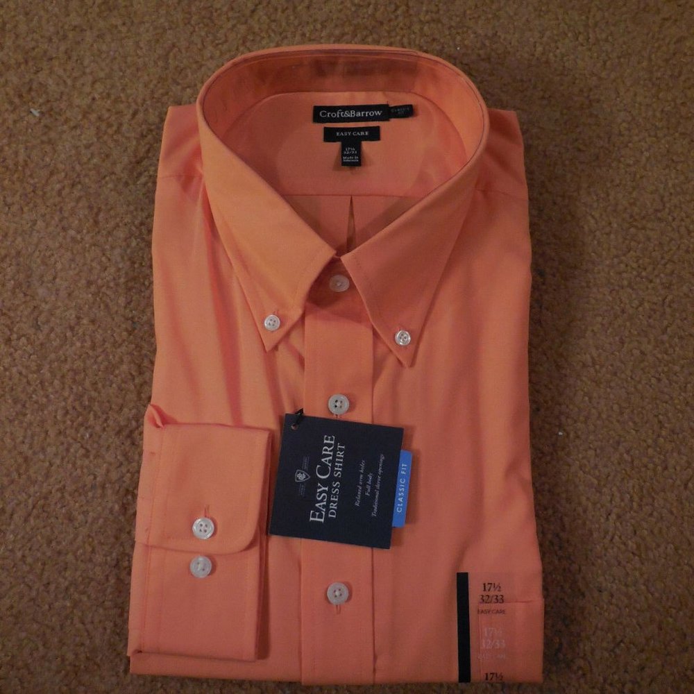 Men’s Croft & Barrow Classic Fit Easy Care Dress Shirt 17⅟₂ 32/33 Orange